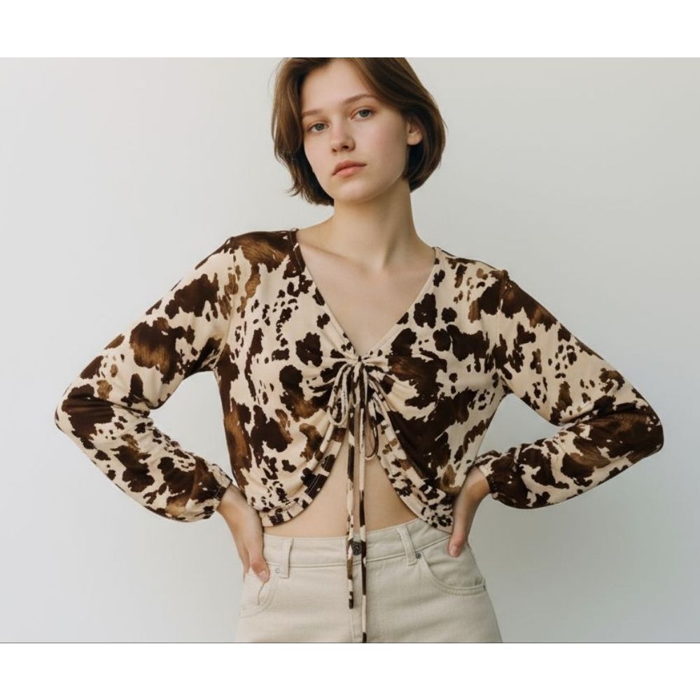 Western Brown and Cream color crop top sz S oversized S-L